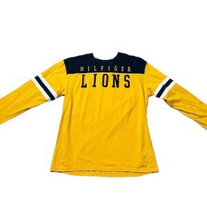 Tommy Hilfiger XL Lions Baseball Tee Long Sleeve Yellow Navy Vintage